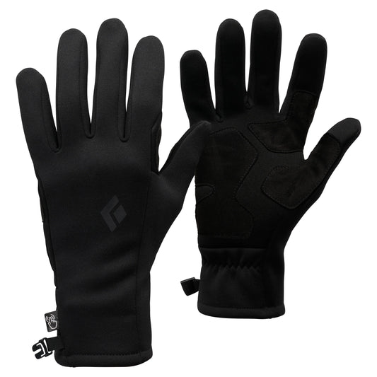 Black gloves with a brand logo on a white background