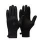 Pair of black gloves with a brand logo on a white background