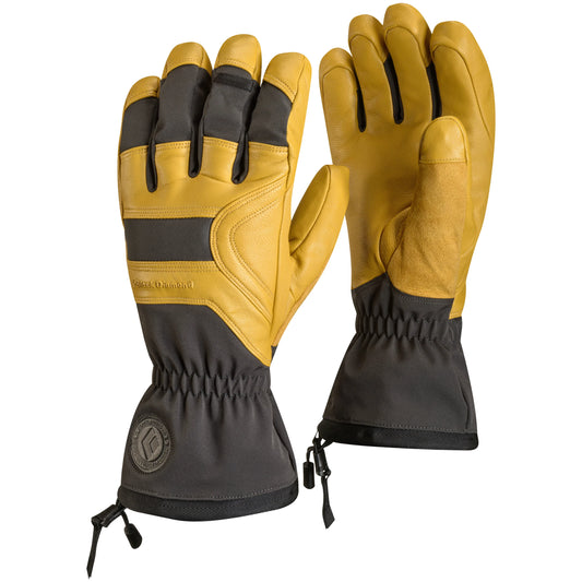 Pair of yellow and black gloves on a white background