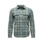 Plaid shirt with green and blue pattern on a white background
