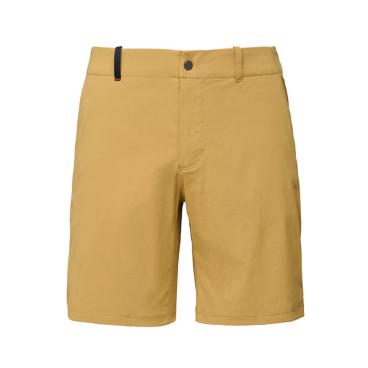 Beige shorts with a black belt on a white background