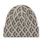 Beige and brown patterned beanie on a white background