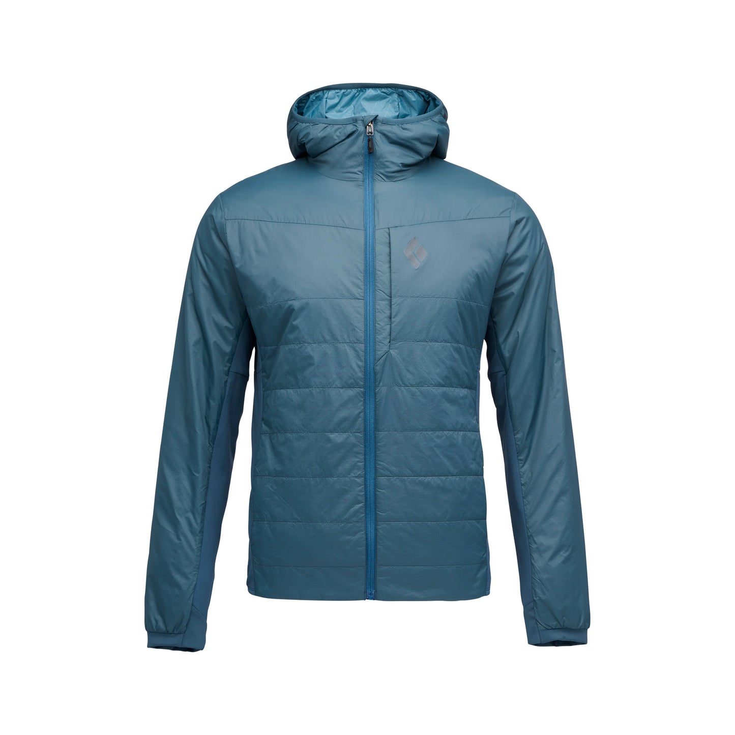 Blue jacket with a hood on a white background