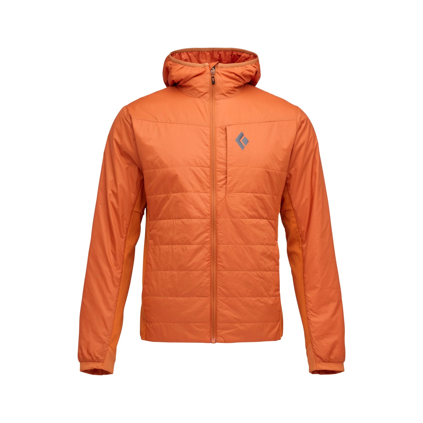 Orange jacket with a brand logo on a white background