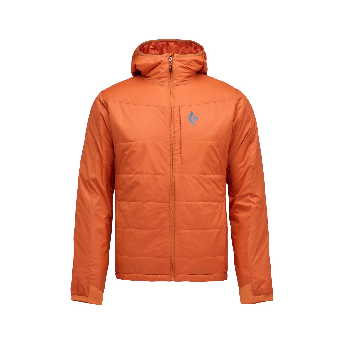 Orange jacket with a brand logo on a white background