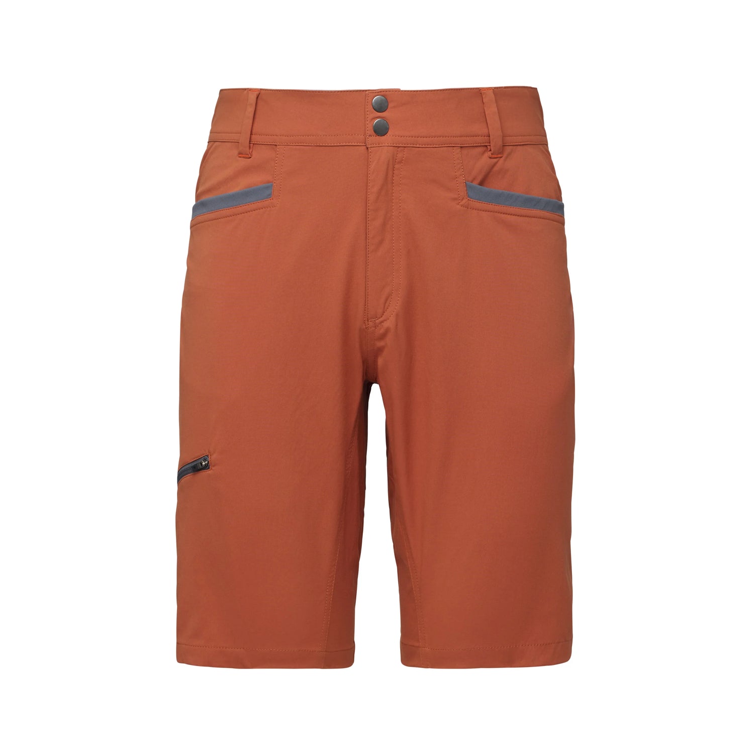 Orange shorts with gray accents on a white background