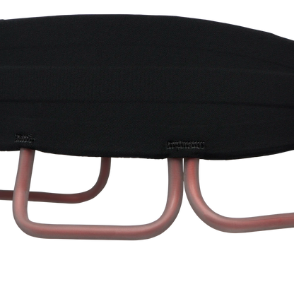 Black seat cover with metal frame on a white background