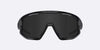 Black goggles with dark lenses on a light gray background