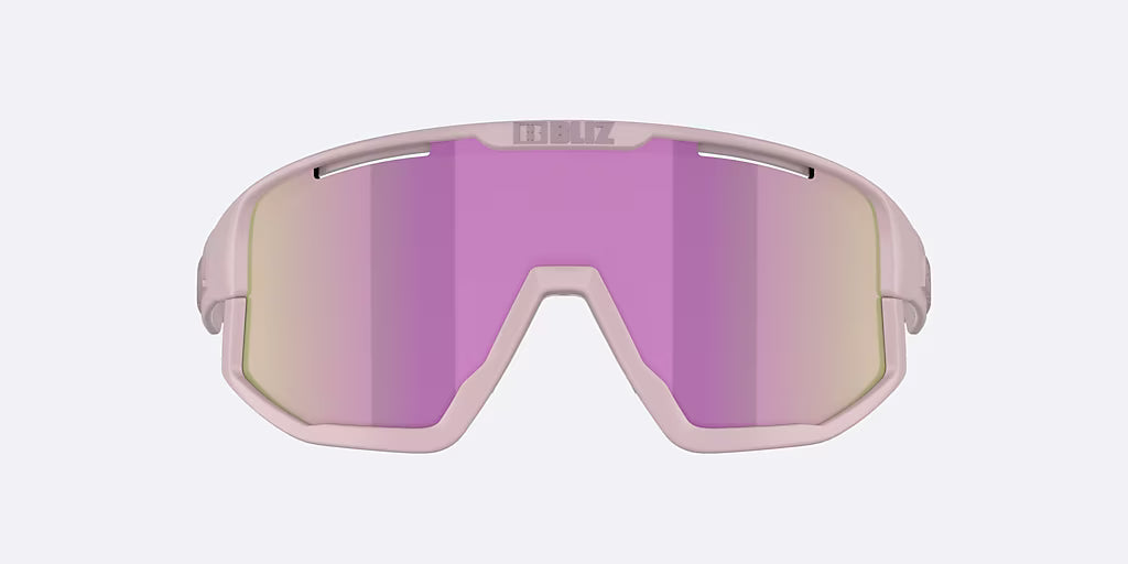 Pink reflective goggles on a light gray background
