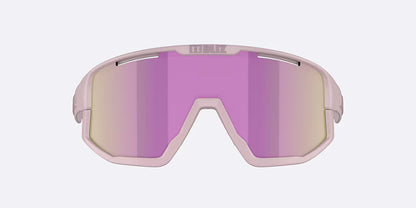 Pink reflective goggles on a light gray background