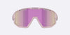 Pink reflective goggles on a light gray background