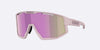 Sunglasses with pink and beige gradient lenses on a white background