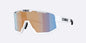 White goggles with multicolored lens on a white background