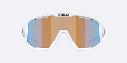 Sunglasses with reflective lenses on a white background