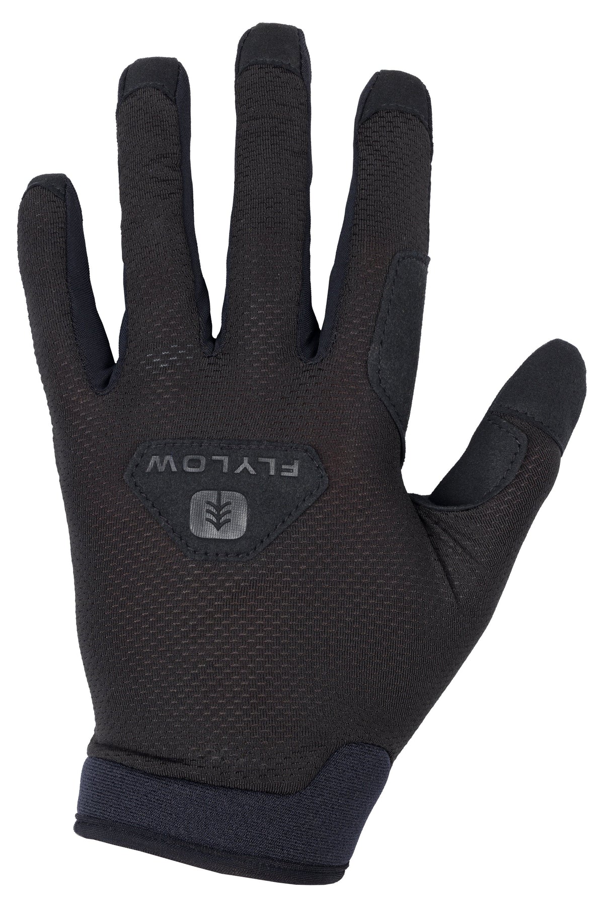 Black glove with a visible brand logo on a white background