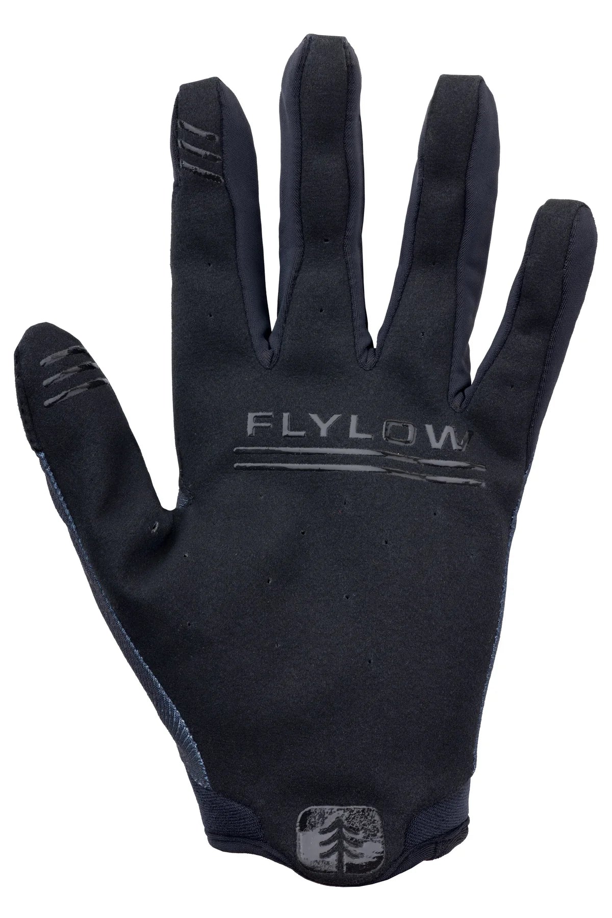 Black glove with Flylow branding on a white background