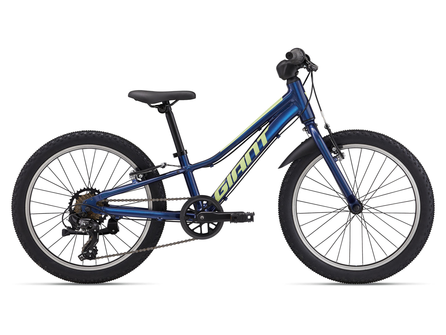 Blue children's bicycle with Giant logo on a white background