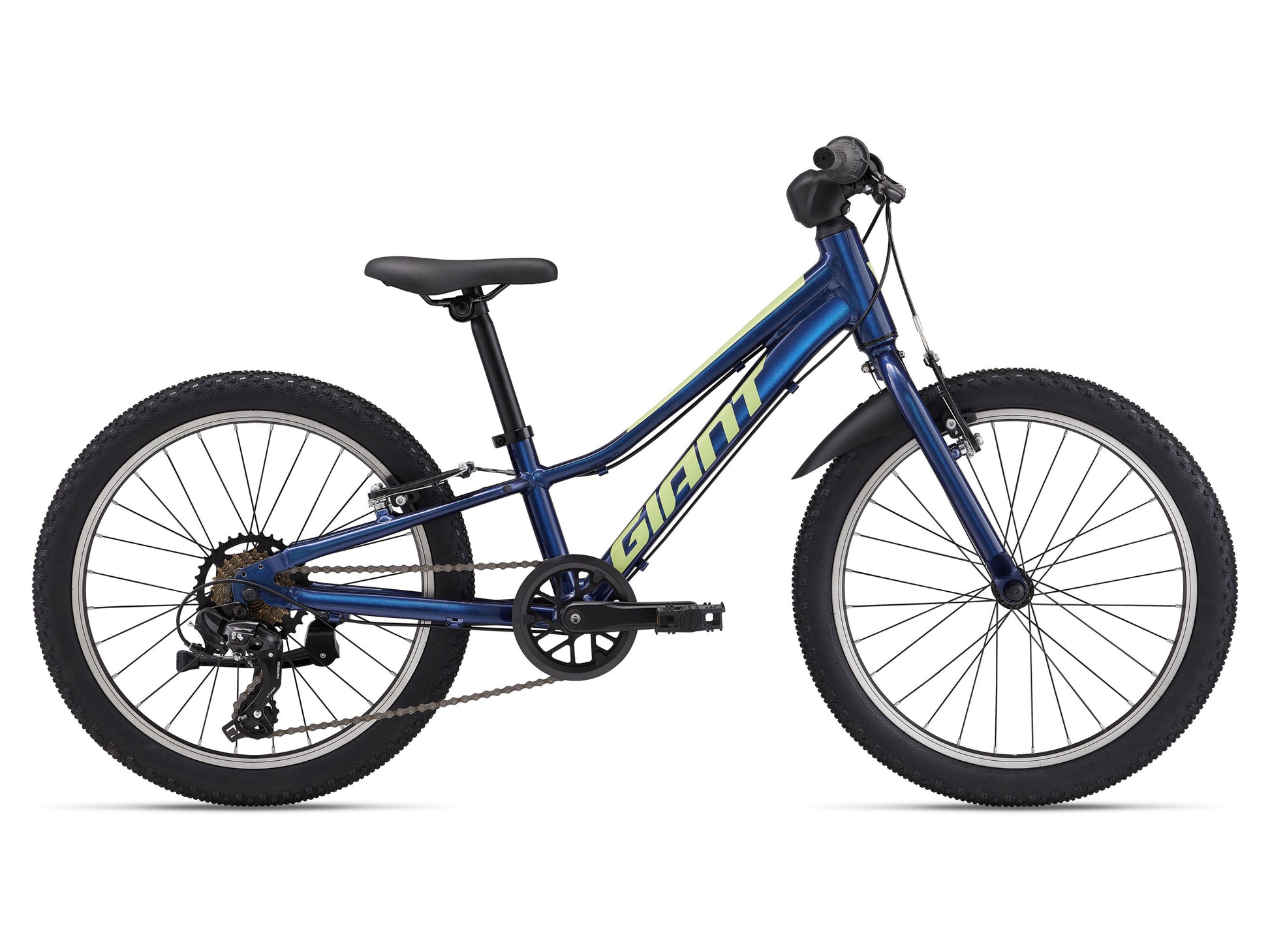 Blue children's bicycle with Giant logo on a white background