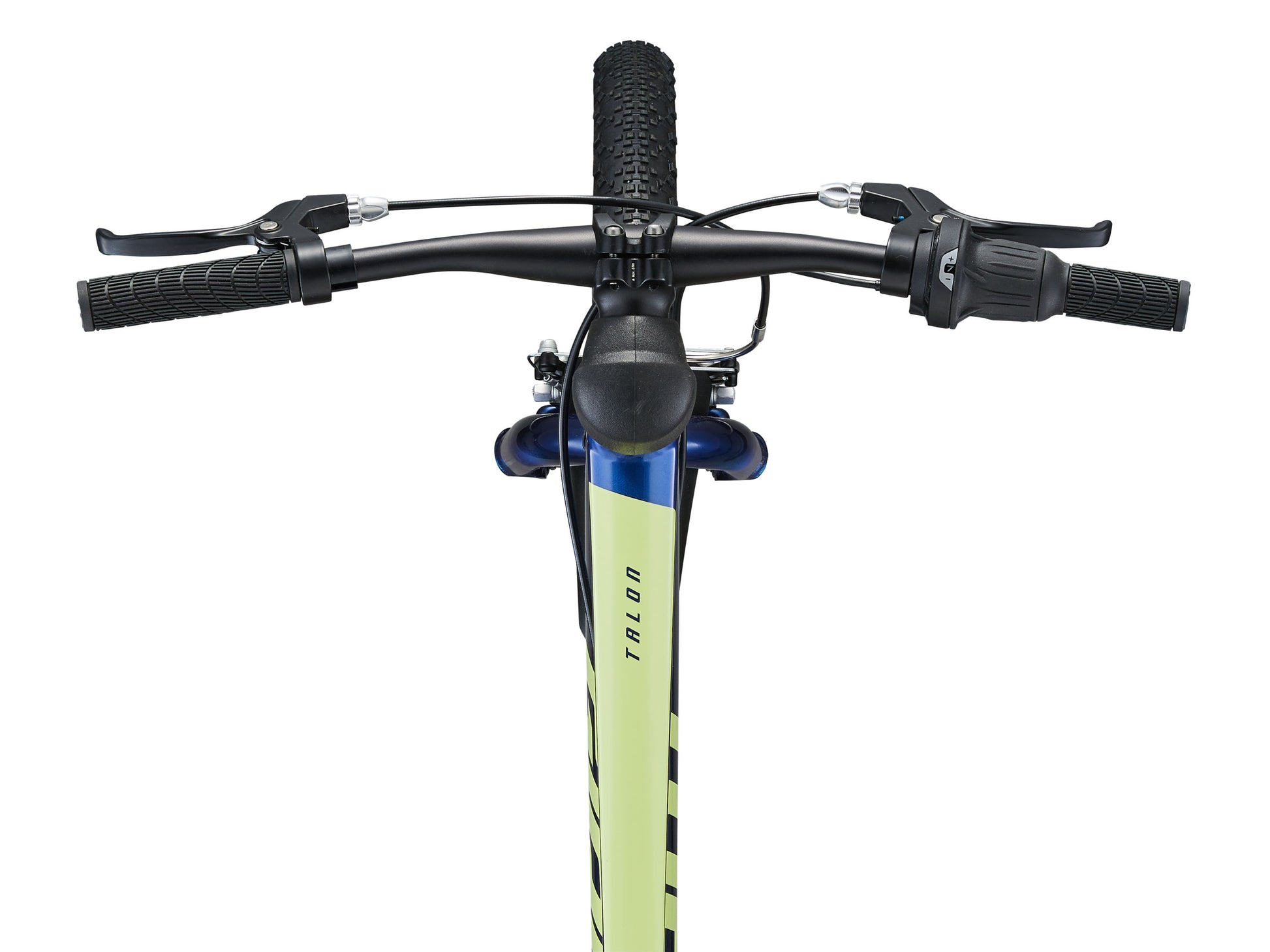 Close-up of a bicycle handlebar with a white background