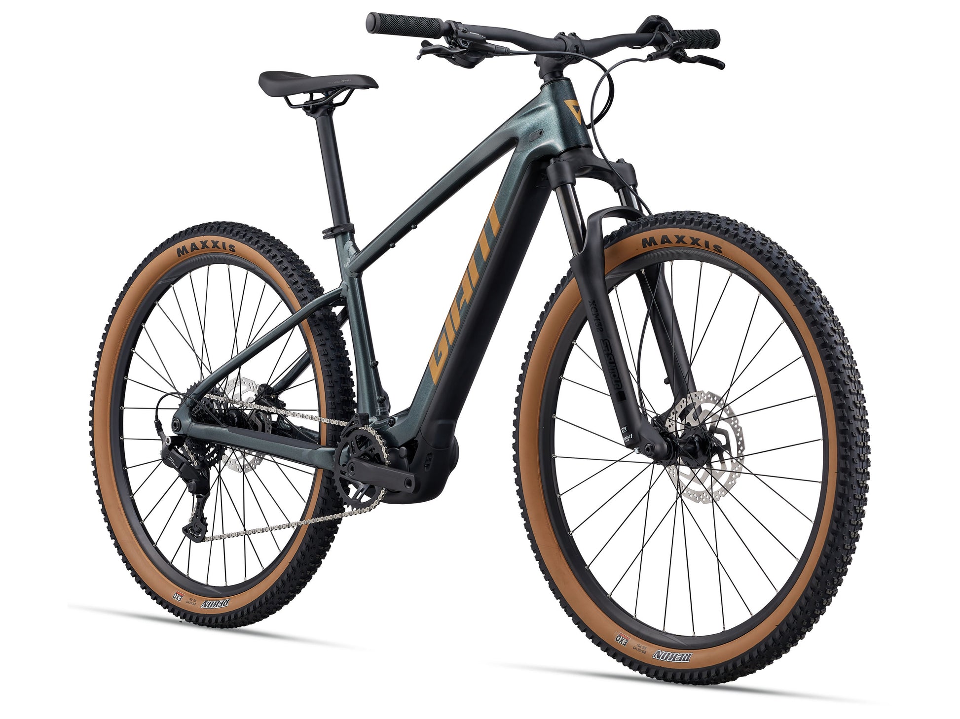 Electric bicycle with Maxxis tires on a white background