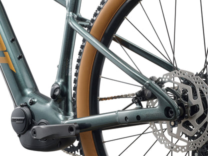 Close-up of a bicycle's chain mechanism and gear system.