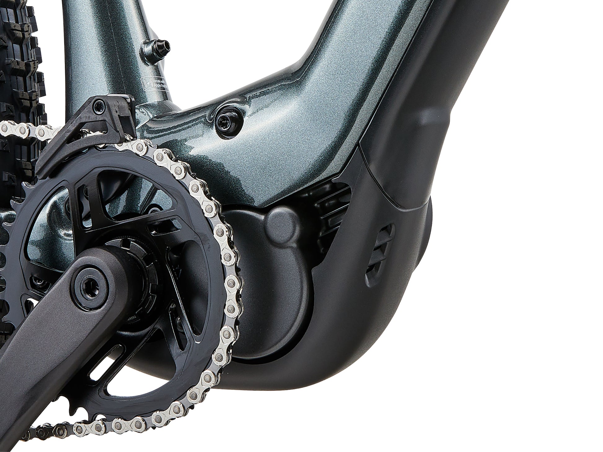Close-up of a bicycle chain and gear system on a white background
