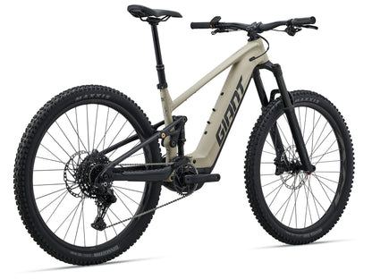 Beige electric bike with black components on a white background