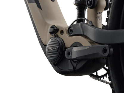 Close-up of a bicycle's gear system with SyncDrive branding on a white background