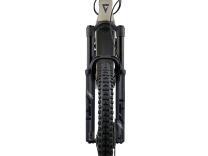 Bicycle front wheel and suspension fork on a white background