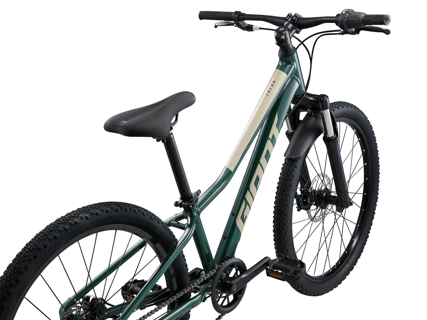 Green bicycle with black tires on a white background