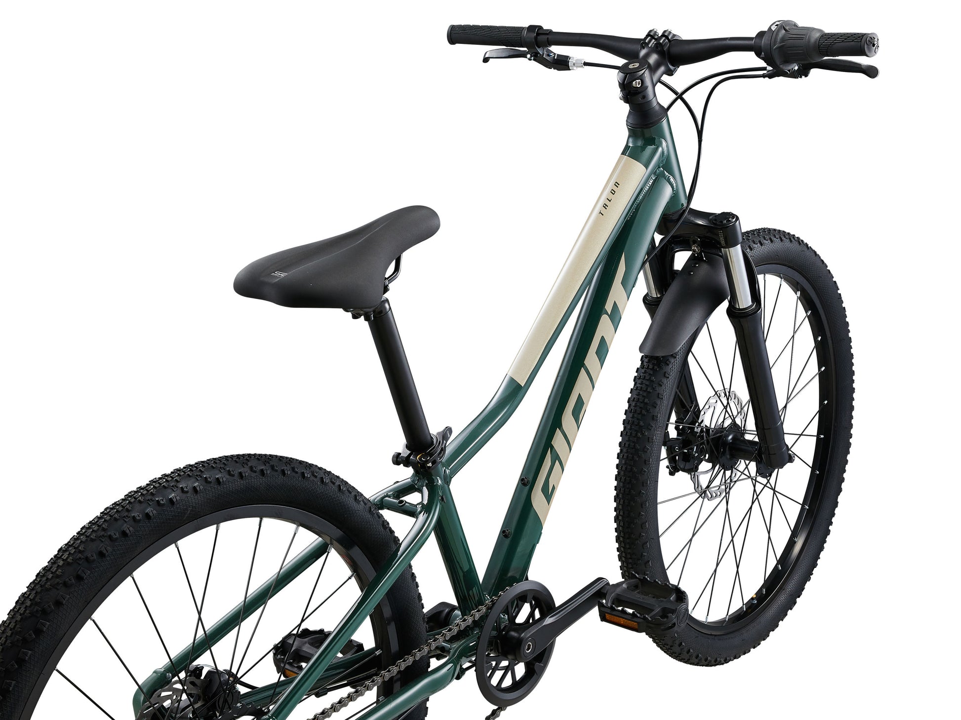 Green bicycle with black tires on a white background