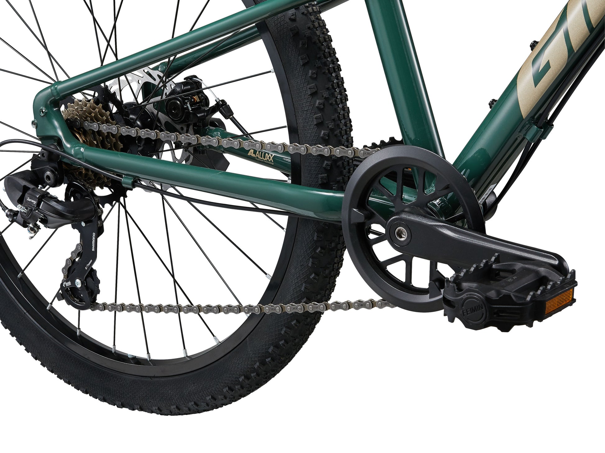 Close-up of a bicycle chain and gear system on a white background