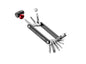 Multitool with various components on a white background