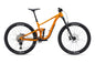 Orange mountain bike with black tires on a white background