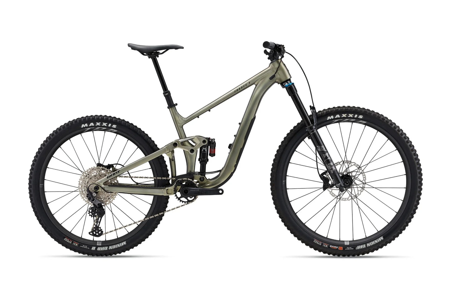Mountain bike with a green frame and black tires on a white background