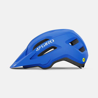 Blue Giro helmet on a light gray background