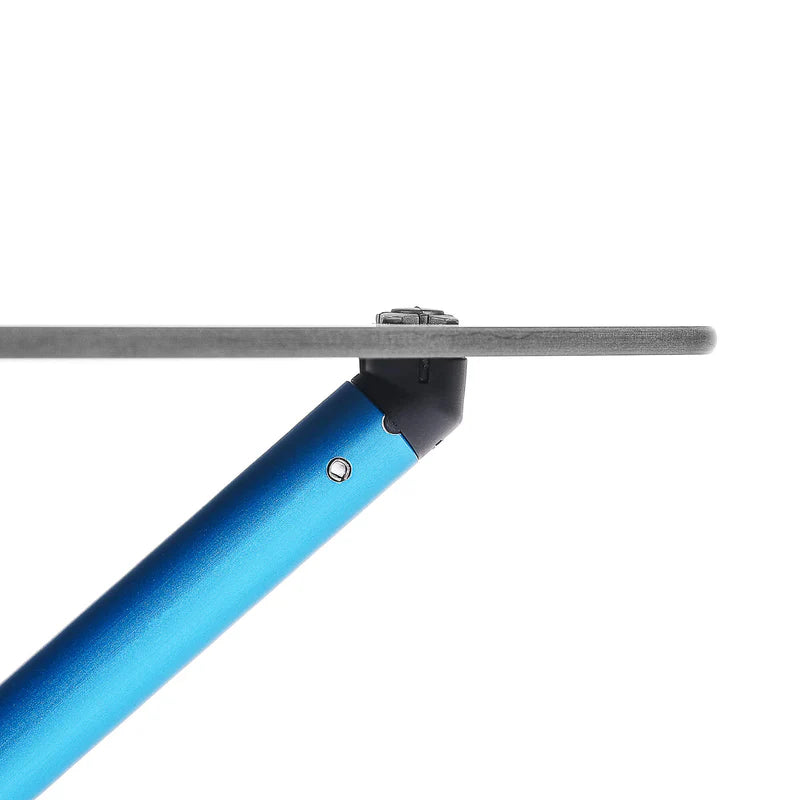 Close-up of a blue and black metal rod on a white background