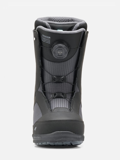 A dark gray and black K2 snowboard boot with a BOA dial closure system, shown from a front-facing perspective on a light gray background.