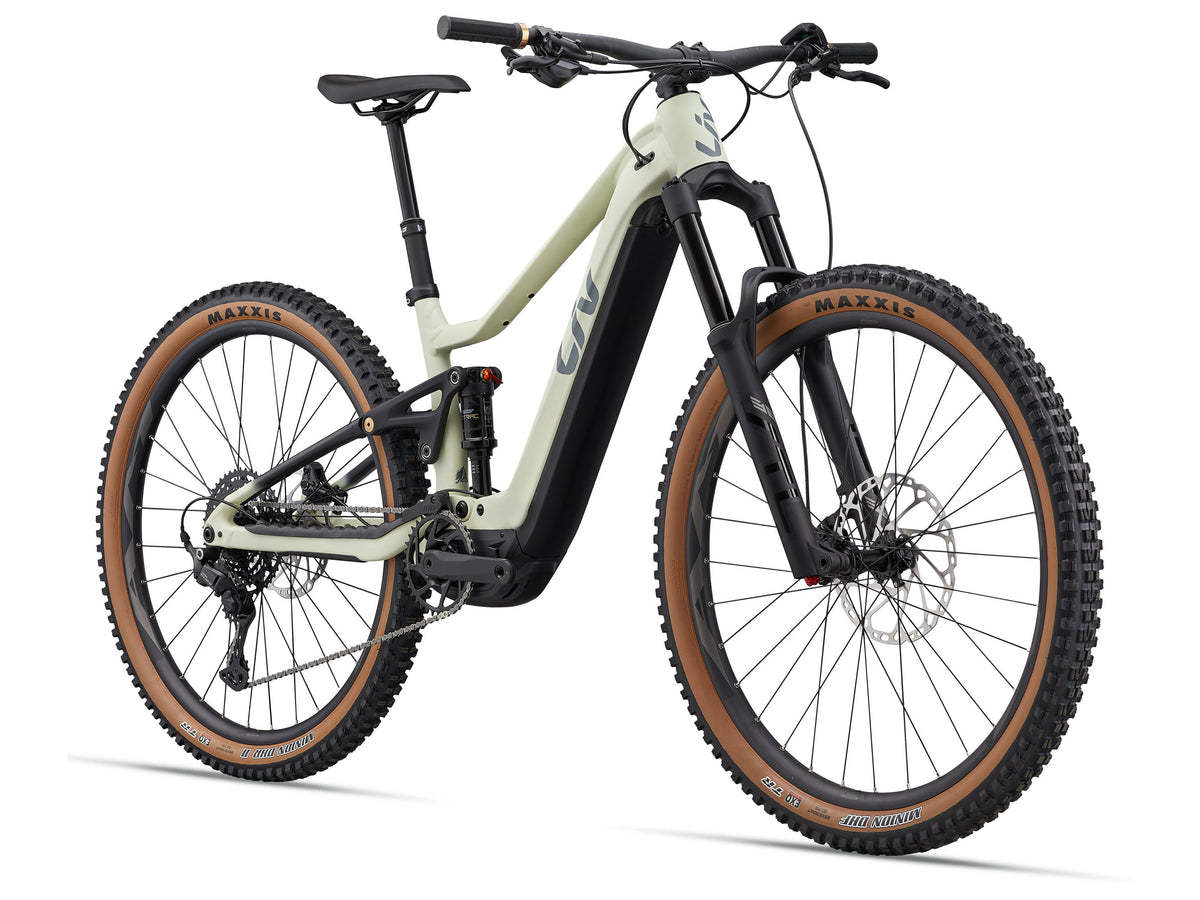 White mountain bike with black components on a white background