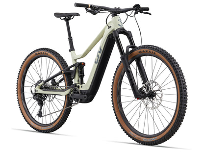 White mountain bike with black components on a white background