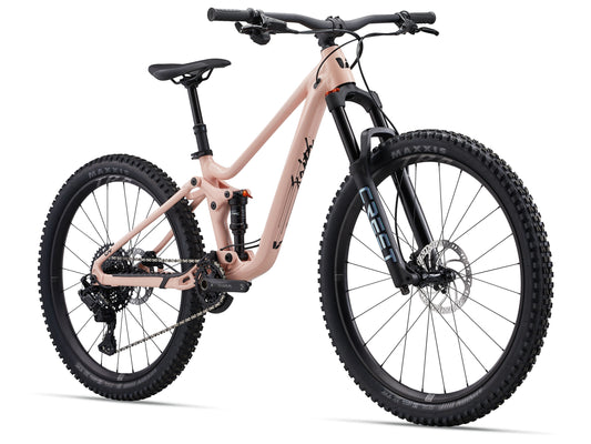 Mountain bike with a pink frame on a white background