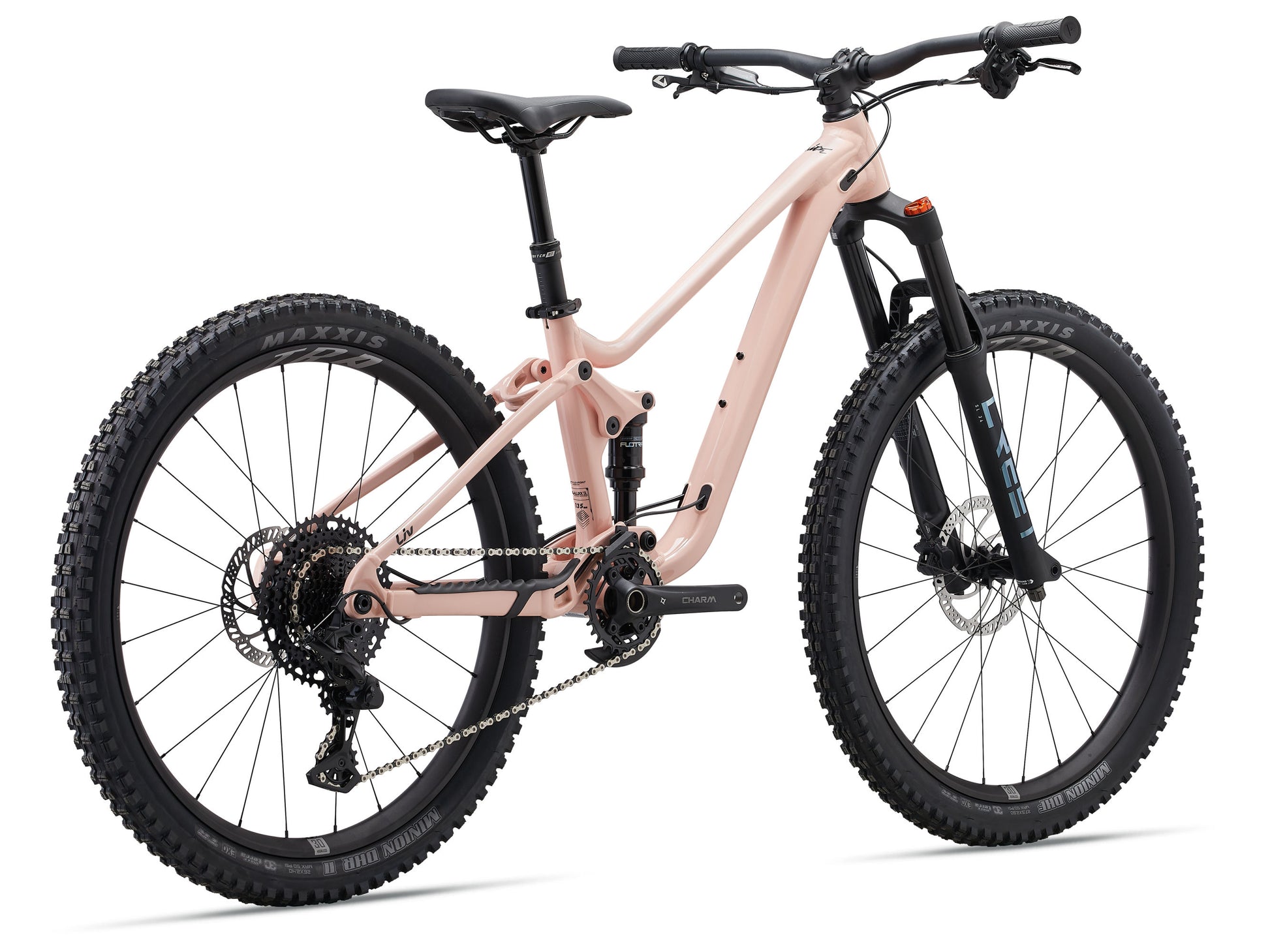 Pink mountain bike on a white background