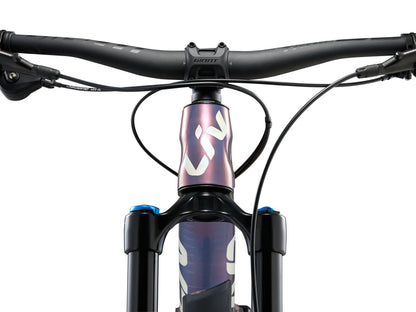 Close-up of a bicycle handlebar and front suspension fork with 'Giant' branding.