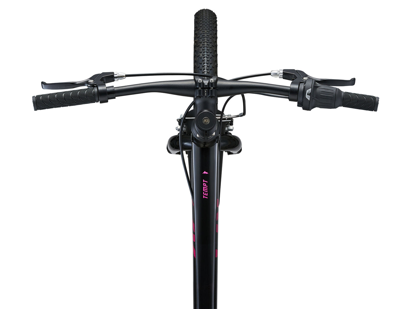 Close-up of a bicycle handlebar with visible brand name on a white background