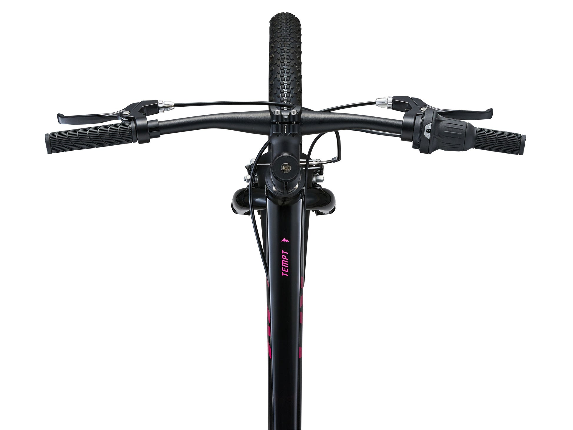 Close-up of a bicycle handlebar with visible brand name on a white background