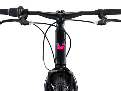 Close-up of a bicycle handlebar with a brand logo on a white background