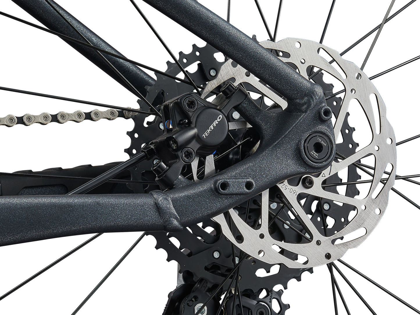 Close-up of a bicycle's gear system with a white background