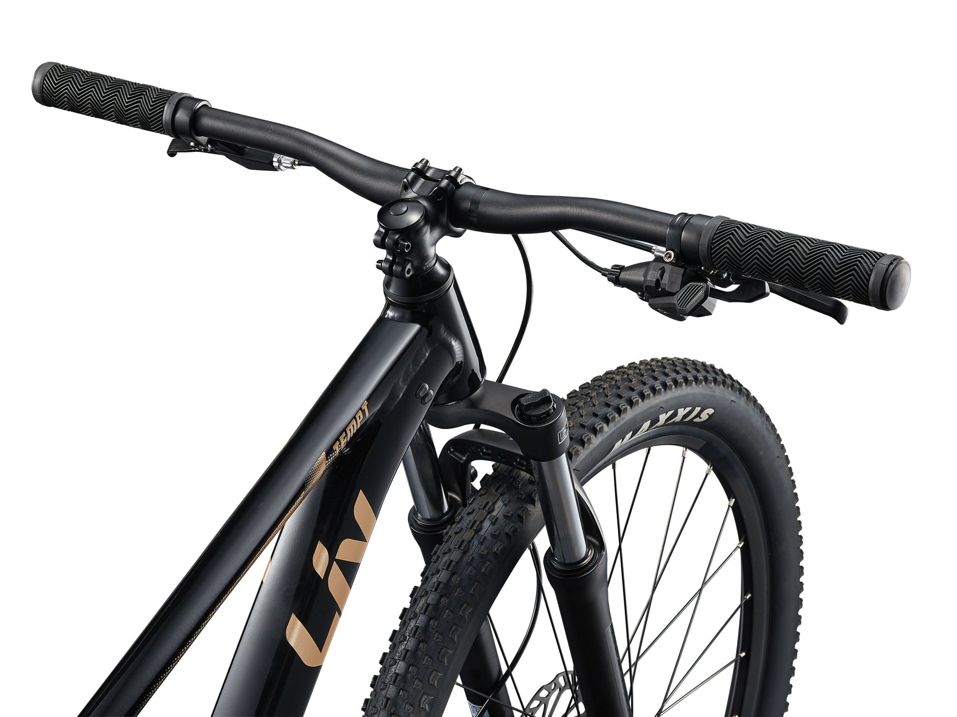 Close-up of a black bicycle with handlebars on a white background
