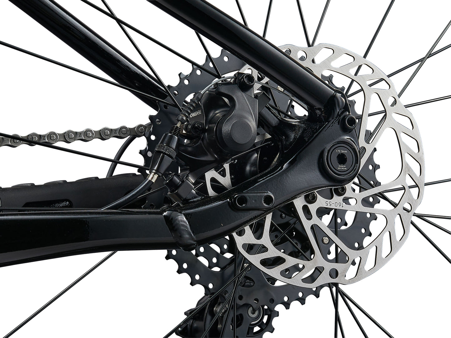 Close-up of a bicycle's gear system with a white background