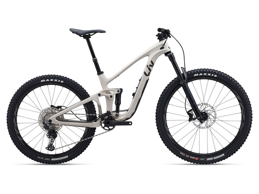 White mountain bike with black components on a white background